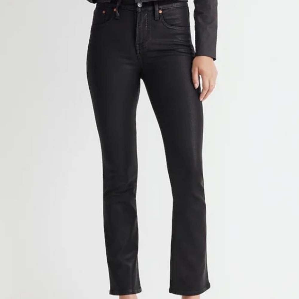 Madewell Kick Out Crop Jeans in True Black Wash: Coated Edition